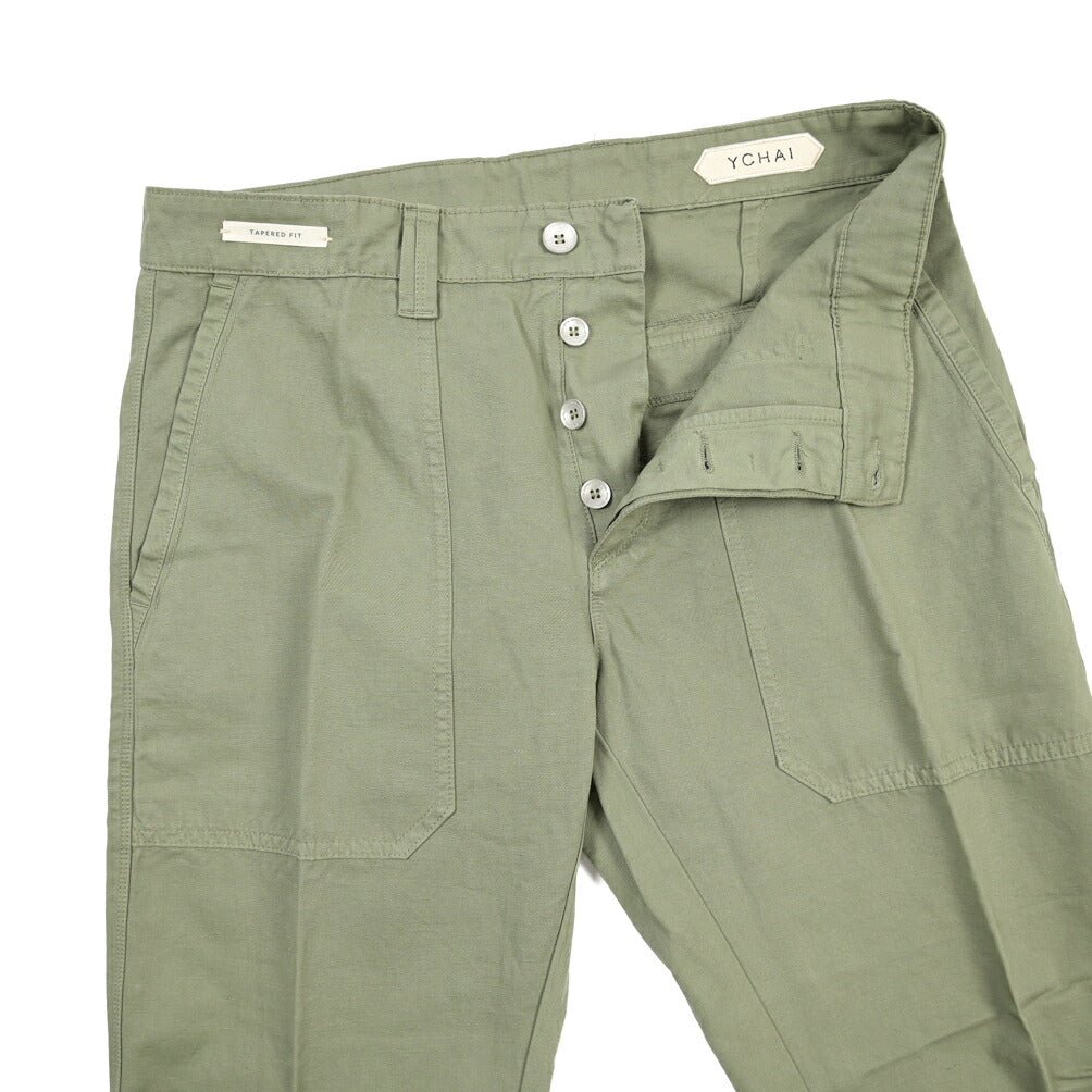 YCHAI “ROBUSTO” リネン混コットン ベイカーパンツ カーキグリーン(VERDE) 31 | GUARDAROBA MILANO OFFICIAL STORE