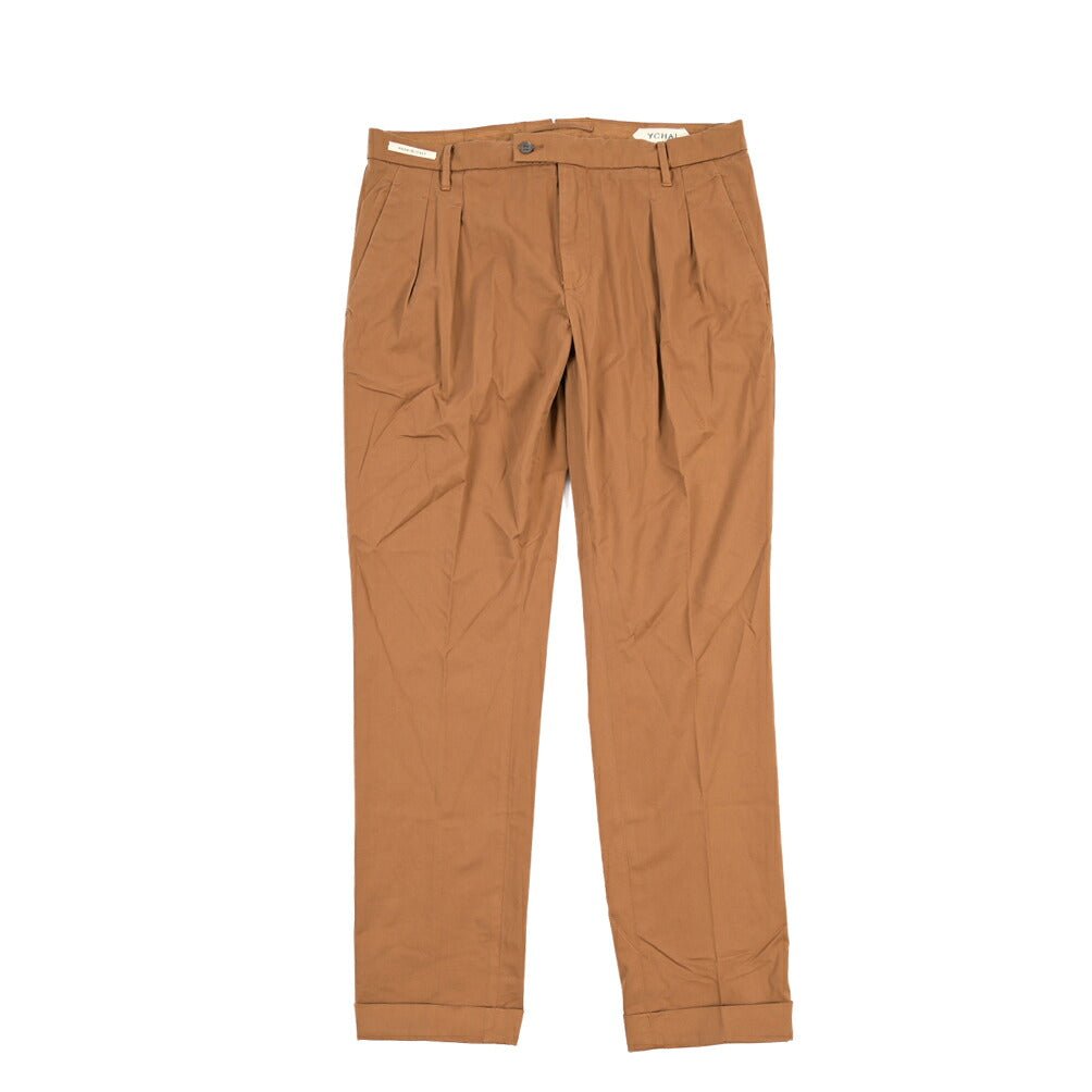YCHAI “ROBUSTO” ストレッチコットン ツータックチノパンツ / TAPERED FIT ブラウン(COGNAC) 33 | GUARDAROBA MILANO OFFICIAL STORE