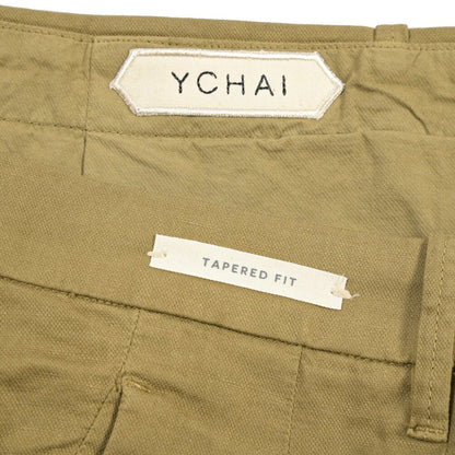 YCHAI “ROBUSTO” リネン混コットン ツータックストレッチパンツ / TAPERED FIT カーキグリーン(SENAPE) 30 | GUARDAROBA MILANO OFFICIAL STORE