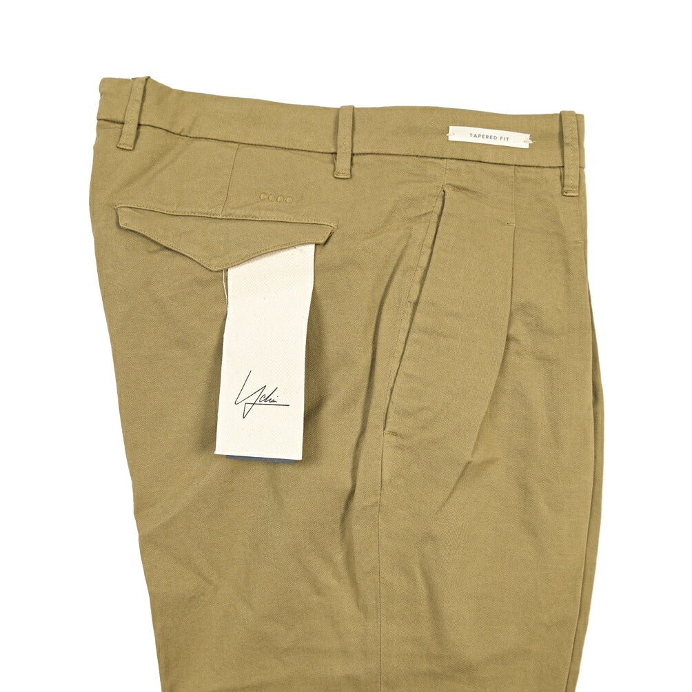 YCHAI “ROBUSTO” リネン混コットン ツータックストレッチパンツ / TAPERED FIT カーキグリーン(SENAPE) 30 | GUARDAROBA MILANO OFFICIAL STORE