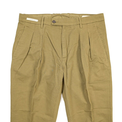 YCHAI “ROBUSTO” リネン混コットン ツータックストレッチパンツ / TAPERED FIT カーキグリーン(SENAPE) 30 | GUARDAROBA MILANO OFFICIAL STORE