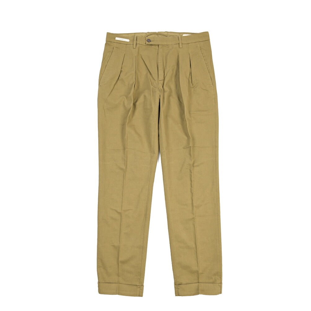 YCHAI “ROBUSTO” リネン混コットン ツータックストレッチパンツ / TAPERED FIT カーキグリーン(SENAPE) 30 | GUARDAROBA MILANO OFFICIAL STORE