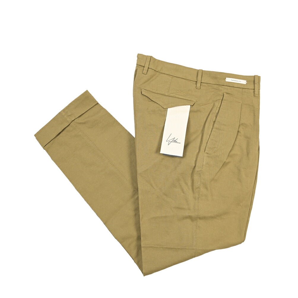 YCHAI “ROBUSTO” リネン混コットン ツータックストレッチパンツ / TAPERED FIT カーキグリーン(SENAPE) 30 | GUARDAROBA MILANO OFFICIAL STORE