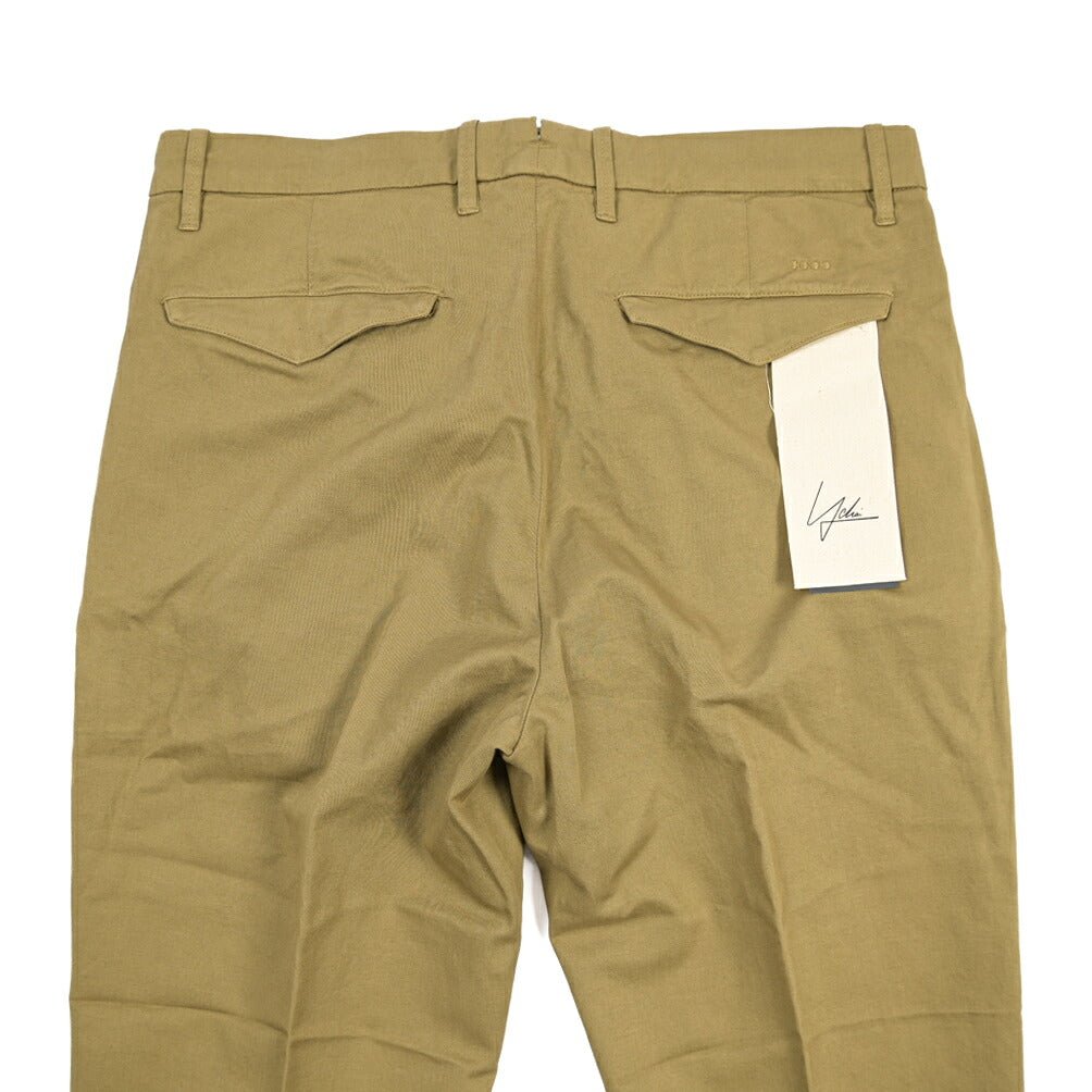 YCHAI “ROBUSTO” リネン混コットン ツータックストレッチパンツ / TAPERED FIT カーキグリーン(SENAPE) 30 | GUARDAROBA MILANO OFFICIAL STORE