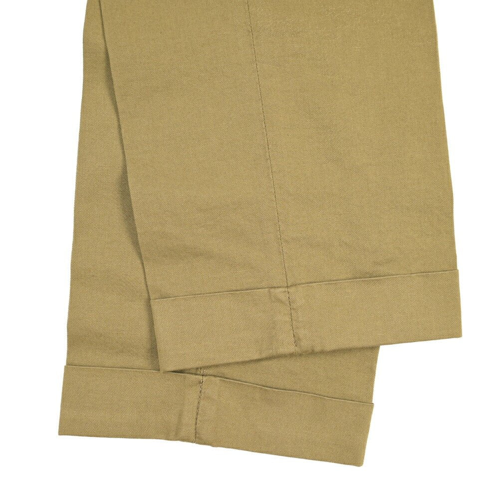 YCHAI “ROBUSTO” リネン混コットン ツータックストレッチパンツ / TAPERED FIT カーキグリーン(SENAPE) 30 | GUARDAROBA MILANO OFFICIAL STORE