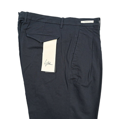 YCHAI “ROBUSTO” リネン混コットン ツータックストレッチパンツ / TAPERED FIT ネイビー(BLU) 30 | GUARDAROBA MILANO OFFICIAL STORE