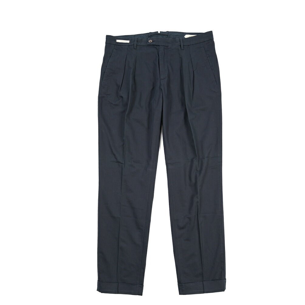 YCHAI “ROBUSTO” リネン混コットン ツータックストレッチパンツ / TAPERED FIT ネイビー(BLU) 30 | GUARDAROBA MILANO OFFICIAL STORE