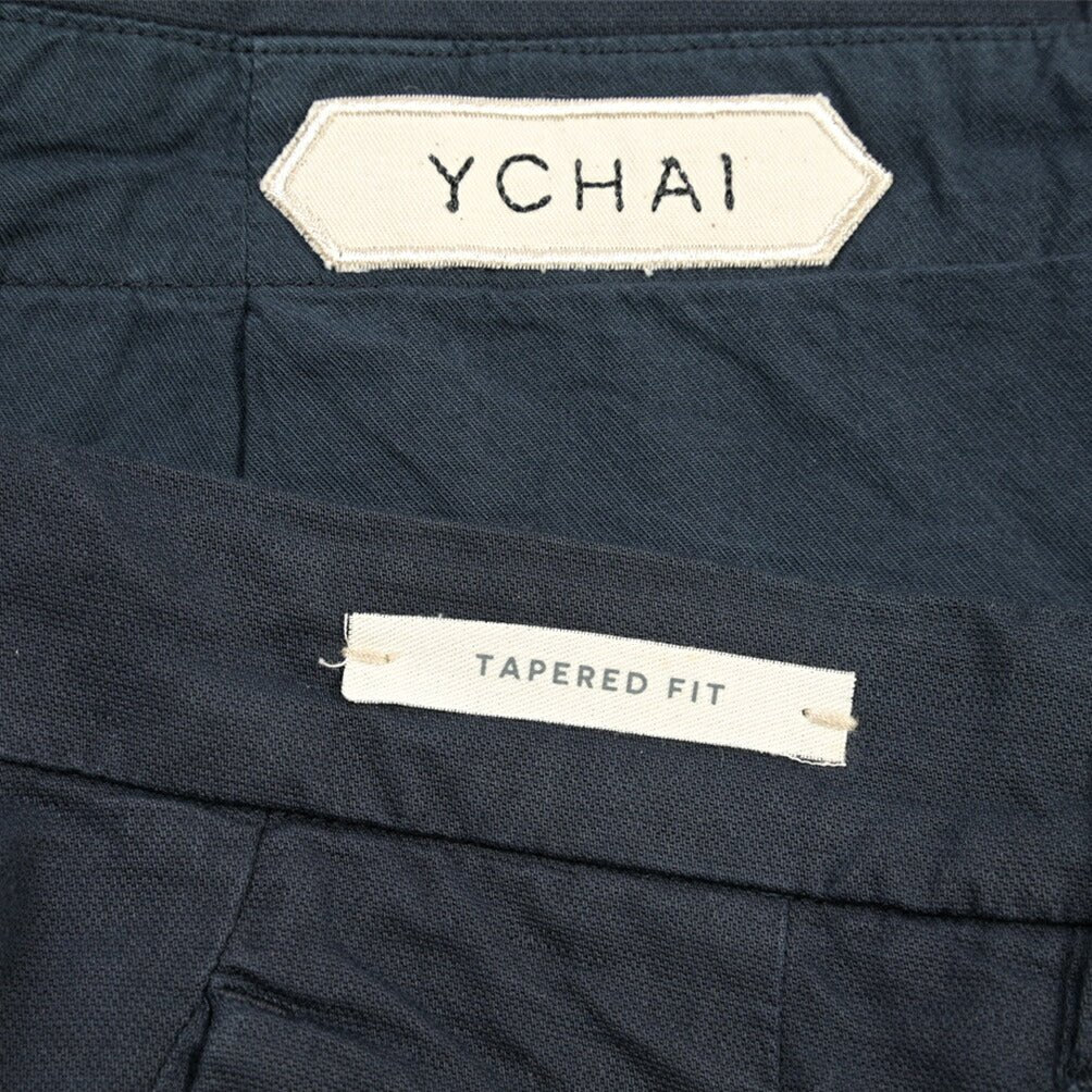 YCHAI “ROBUSTO” リネン混コットン ツータックストレッチパンツ / TAPERED FIT ネイビー(BLU) 30 | GUARDAROBA MILANO OFFICIAL STORE