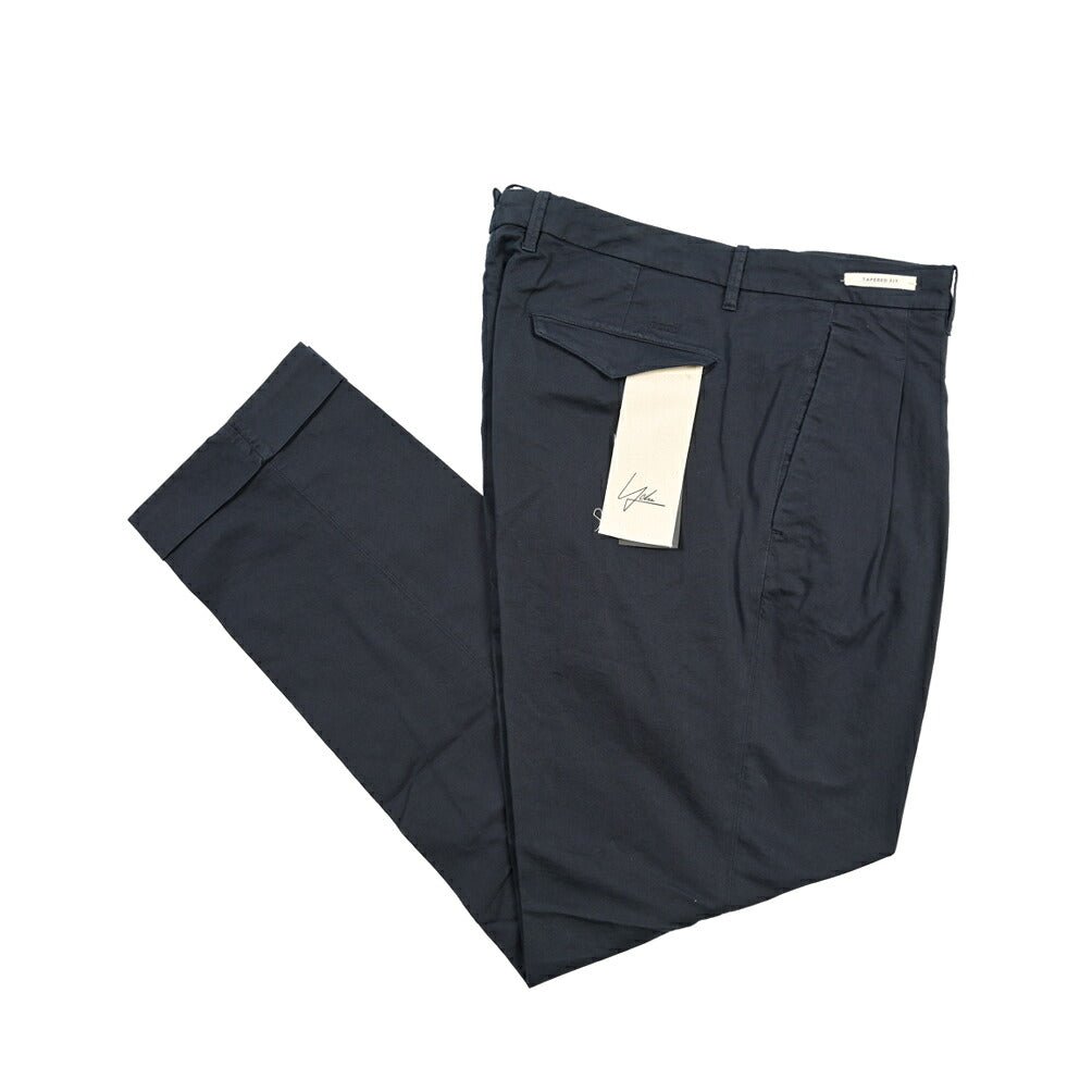 YCHAI “ROBUSTO” リネン混コットン ツータックストレッチパンツ / TAPERED FIT ネイビー(BLU) 30 | GUARDAROBA MILANO OFFICIAL STORE
