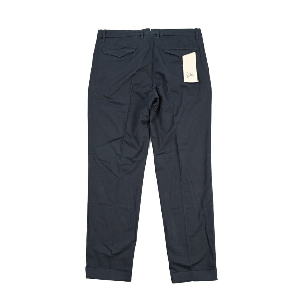 YCHAI “ROBUSTO” リネン混コットン ツータックストレッチパンツ / TAPERED FIT ネイビー(BLU) 30 | GUARDAROBA MILANO OFFICIAL STORE
