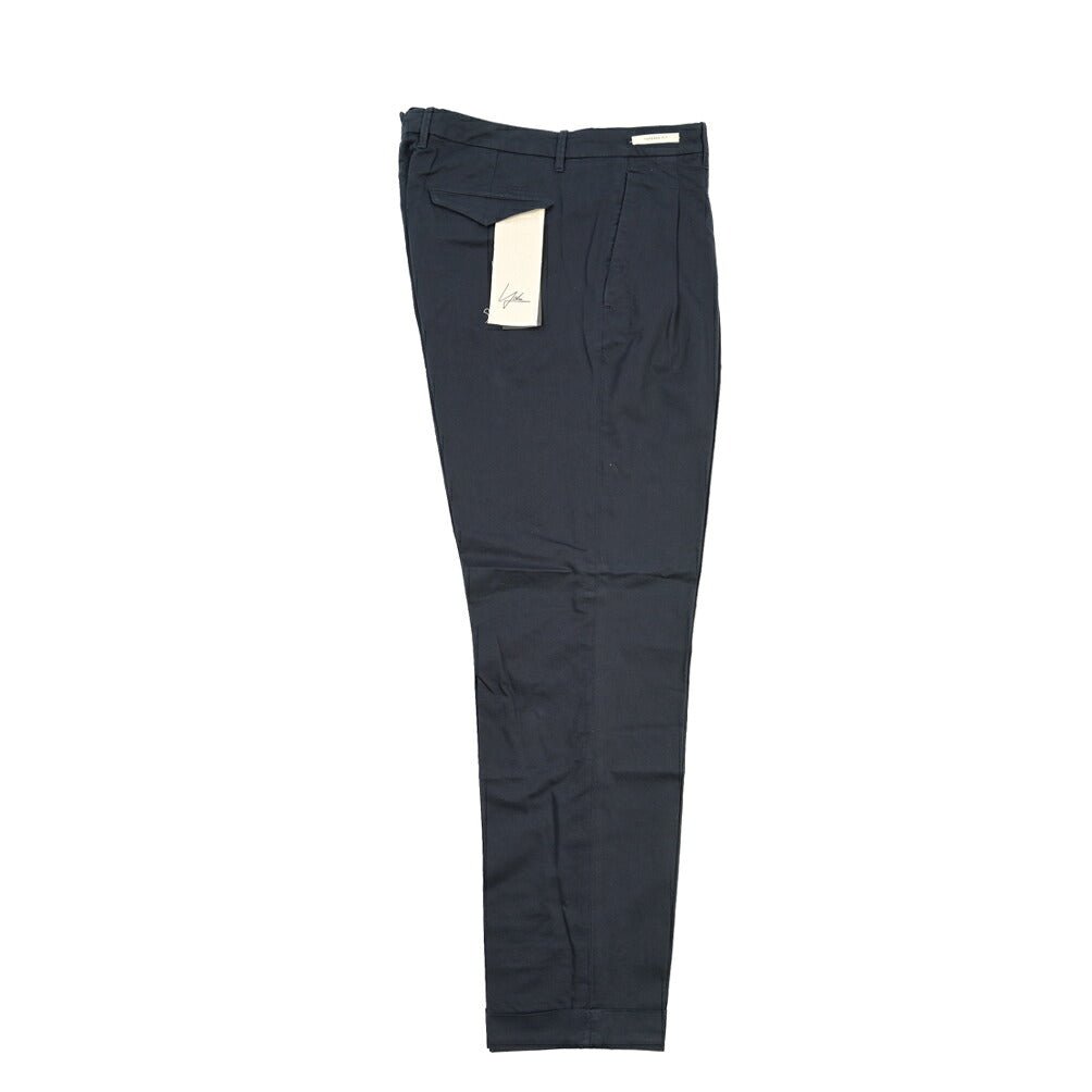 YCHAI “ROBUSTO” リネン混コットン ツータックストレッチパンツ / TAPERED FIT ネイビー(BLU) 30 | GUARDAROBA MILANO OFFICIAL STORE