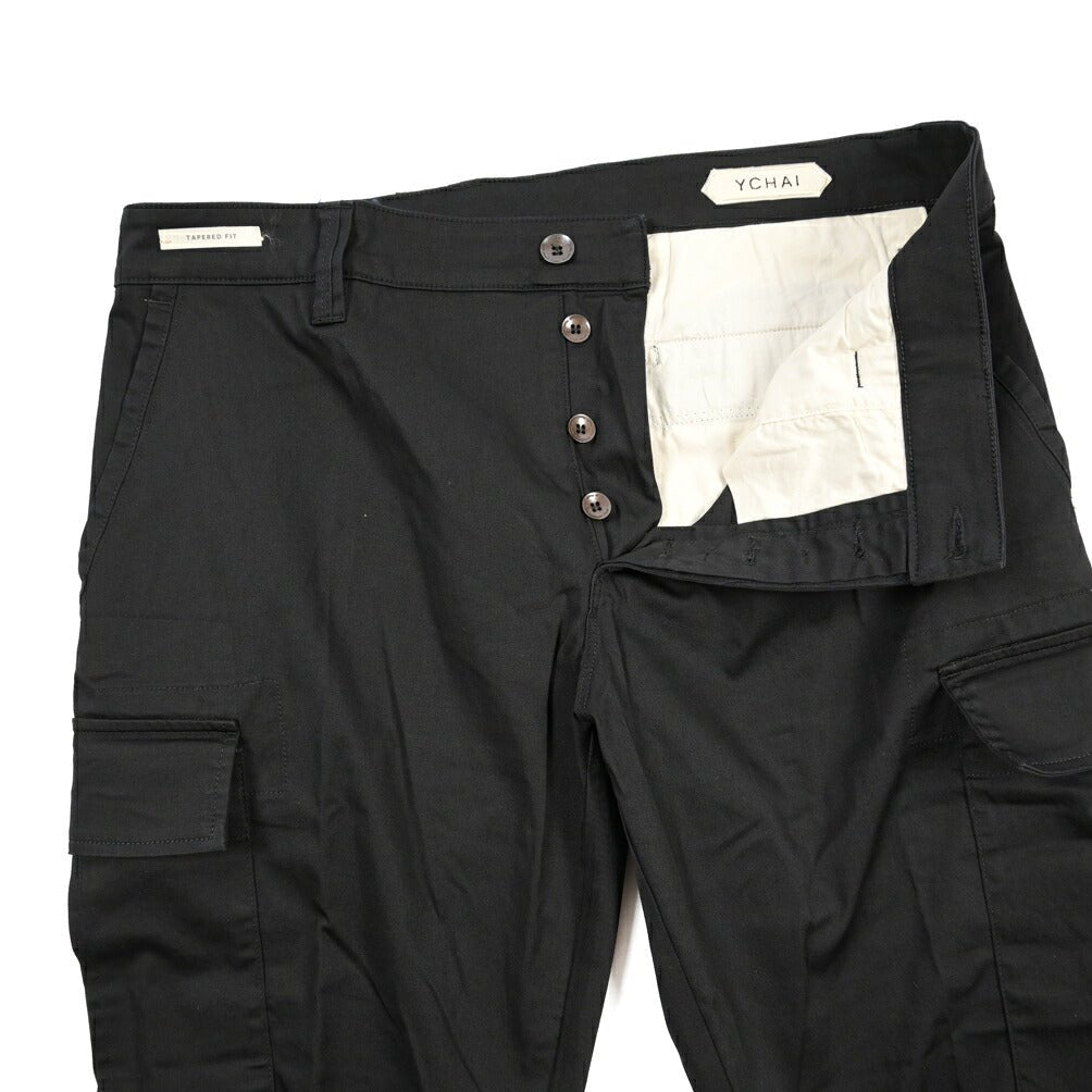 YCHAI “ROBUSTO” ストレッチコットン ノータックカーゴパンツ / TAPERED FIT ブラック(NERO) 30 | GUARDAROBA MILANO OFFICIAL STORE