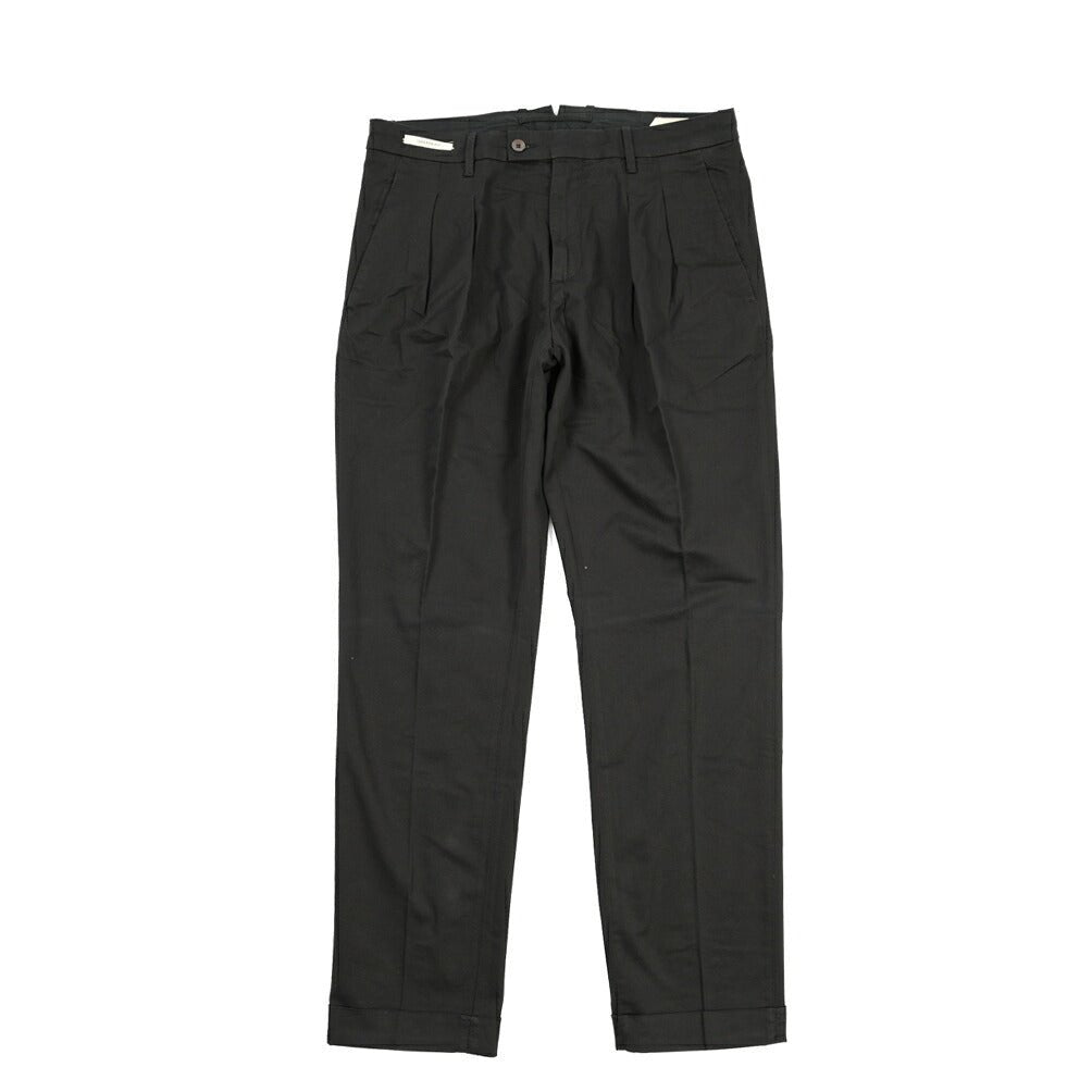 YCHAI “ROBUSTO” リネン混コットン ツータックパンツ / TAPERED FIT ブラック(NERO) 29 | GUARDAROBA MILANO OFFICIAL STORE