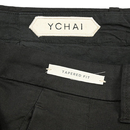 YCHAI “ROBUSTO” リネン混コットン ツータックパンツ / TAPERED FIT ブラック(NERO) 29 | GUARDAROBA MILANO OFFICIAL STORE
