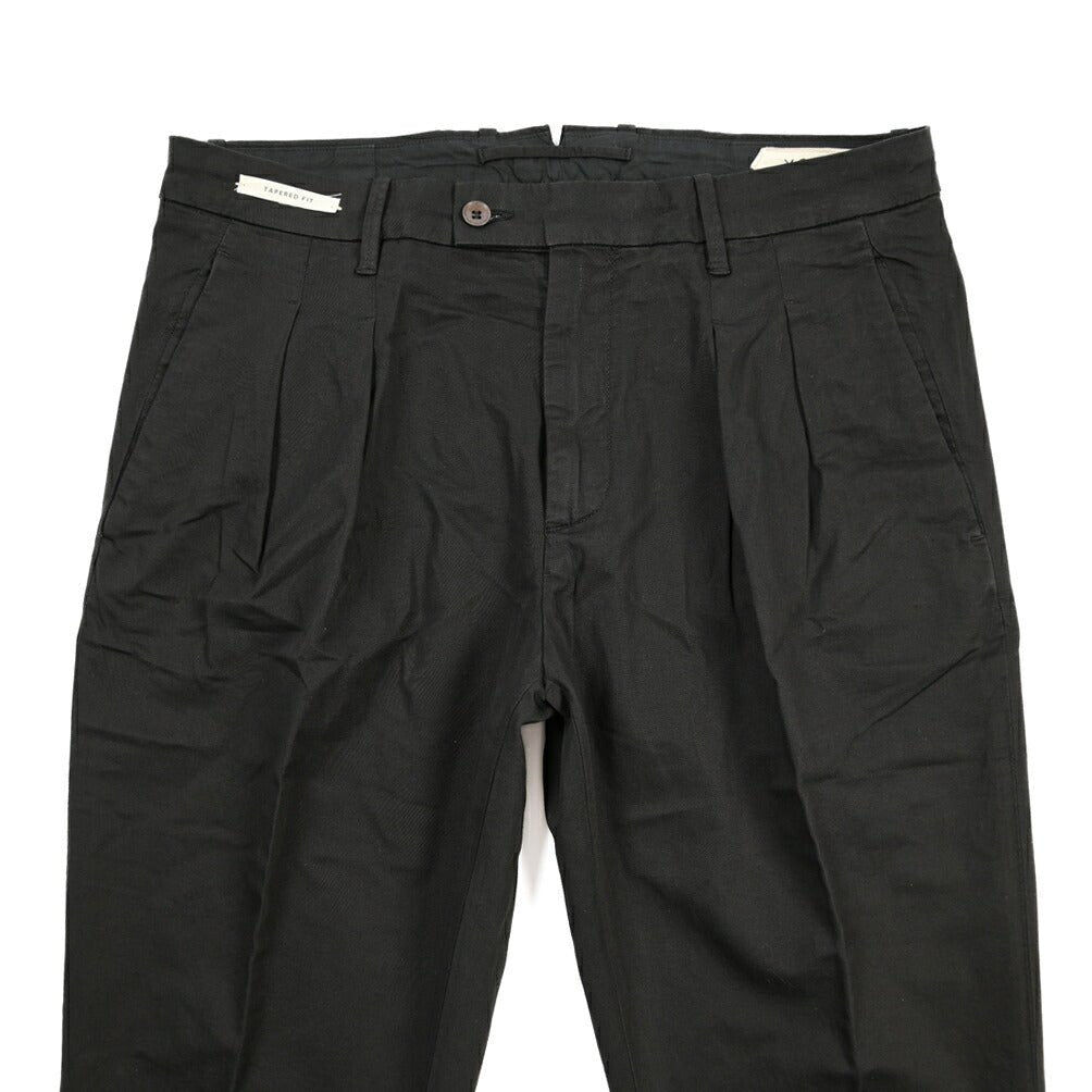 YCHAI “ROBUSTO” リネン混コットン ツータックパンツ / TAPERED FIT ブラック(NERO) 29 | GUARDAROBA MILANO OFFICIAL STORE