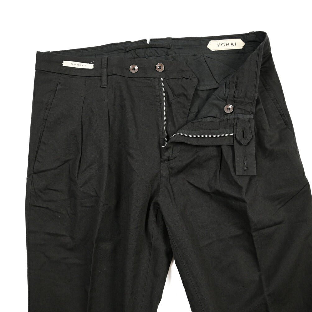 YCHAI “ROBUSTO” リネン混コットン ツータックパンツ / TAPERED FIT ブラック(NERO) 29 | GUARDAROBA MILANO OFFICIAL STORE