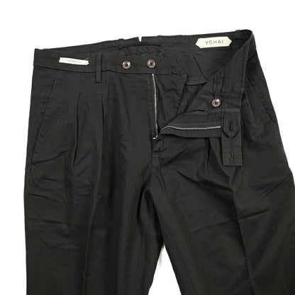 YCHAI “ROBUSTO” リネン混コットン ツータックパンツ / TAPERED FIT ブラック(NERO) 29 | GUARDAROBA MILANO OFFICIAL STORE
