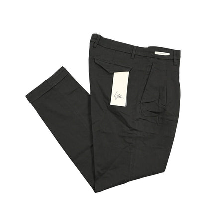 YCHAI “ROBUSTO” リネン混コットン ツータックパンツ / TAPERED FIT ブラック(NERO) 29 | GUARDAROBA MILANO OFFICIAL STORE