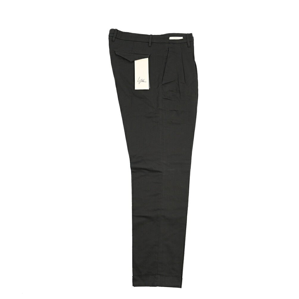 YCHAI “ROBUSTO” リネン混コットン ツータックパンツ / TAPERED FIT ブラック(NERO) 29 | GUARDAROBA MILANO OFFICIAL STORE