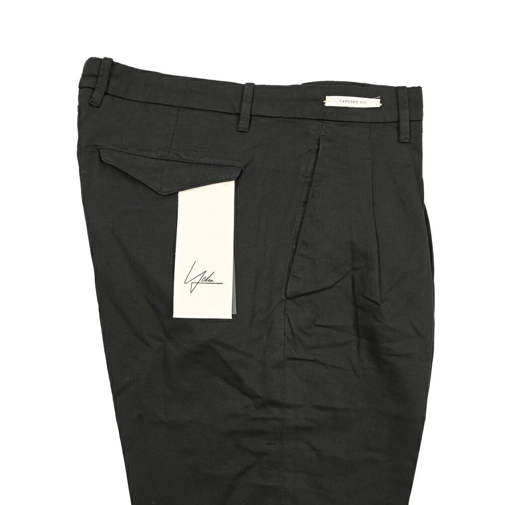 YCHAI “ROBUSTO” リネン混コットン ツータックパンツ / TAPERED FIT ブラック(NERO) 29 | GUARDAROBA MILANO OFFICIAL STORE