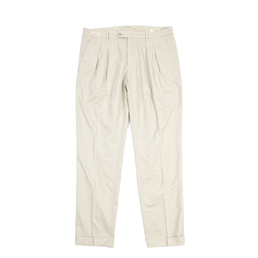 YCHAI “ROBUSTO” リネン混コットン ツータックパンツ / TAPERED FIT ライトグレー(STUCCO) 30 | GUARDAROBA MILANO OFFICIAL STORE