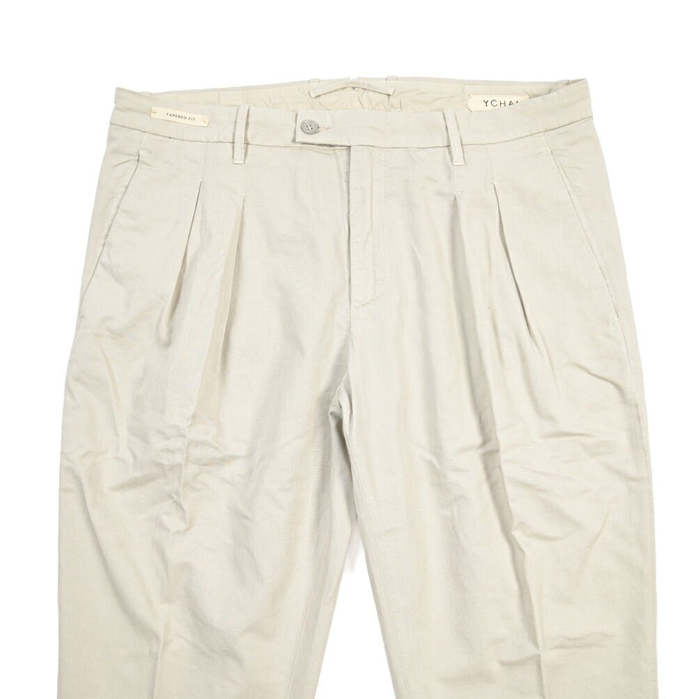 YCHAI “ROBUSTO” リネン混コットン ツータックパンツ / TAPERED FIT ライトグレー(STUCCO) 30 | GUARDAROBA MILANO OFFICIAL STORE