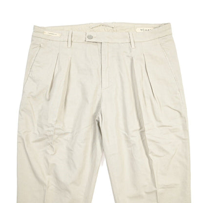 YCHAI “ROBUSTO” リネン混コットン ツータックパンツ / TAPERED FIT ライトグレー(STUCCO) 30 | GUARDAROBA MILANO OFFICIAL STORE