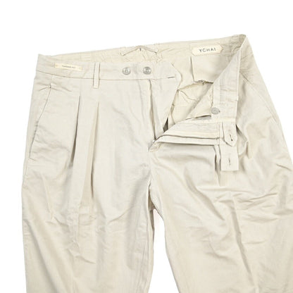 YCHAI “ROBUSTO” リネン混コットン ツータックパンツ / TAPERED FIT ライトグレー(STUCCO) 30 | GUARDAROBA MILANO OFFICIAL STORE
