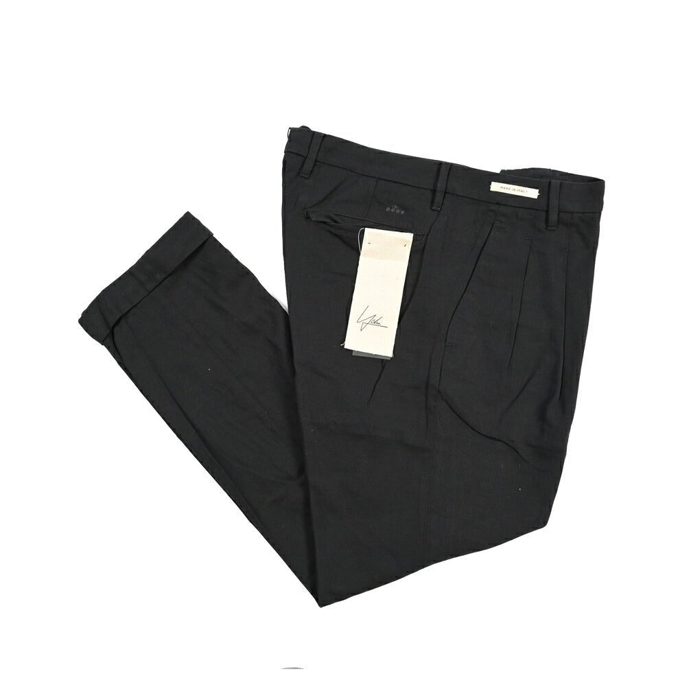 YCHAI “ROBUSTO” リネン混コットン ツータックパンツ / TAPERED FIT ブラック(NERO) 33 | GUARDAROBA MILANO OFFICIAL STORE