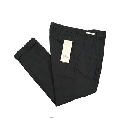 YCHAI “ROBUSTO” リネン混コットン ツータックパンツ / TAPERED FIT ブラック(NERO) 33 | GUARDAROBA MILANO OFFICIAL STORE