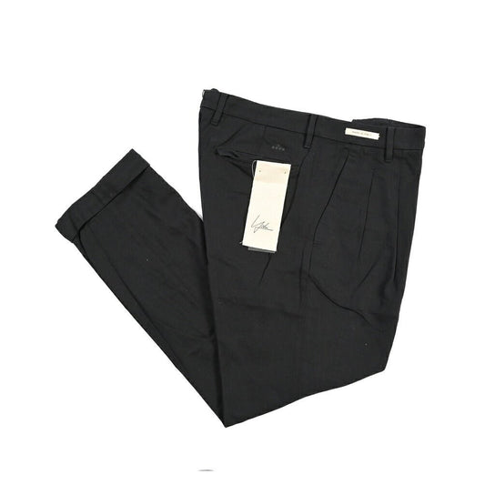 YCHAI “ROBUSTO” リネン混コットン ツータックパンツ / TAPERED FIT ブラック(NERO) 33 | GUARDAROBA MILANO OFFICIAL STORE