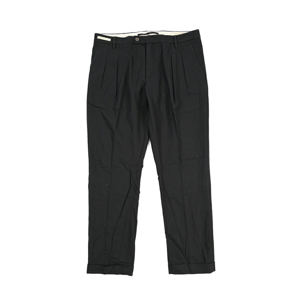 YCHAI “ROBUSTO” リネン混コットン ツータックパンツ / TAPERED FIT ブラック(NERO) 33 | GUARDAROBA MILANO OFFICIAL STORE