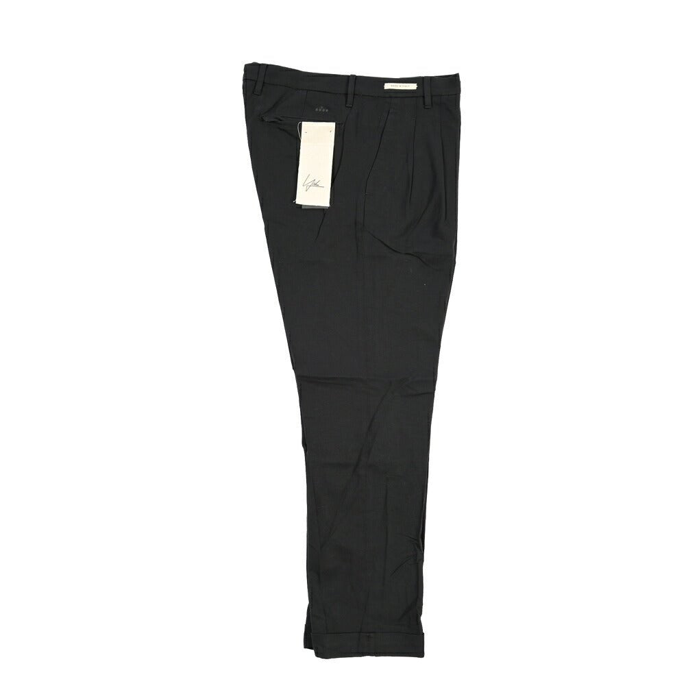 YCHAI “ROBUSTO” リネン混コットン ツータックパンツ / TAPERED FIT ブラック(NERO) 33 | GUARDAROBA MILANO OFFICIAL STORE