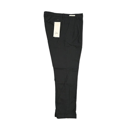 YCHAI “ROBUSTO” リネン混コットン ツータックパンツ / TAPERED FIT ブラック(NERO) 33 | GUARDAROBA MILANO OFFICIAL STORE