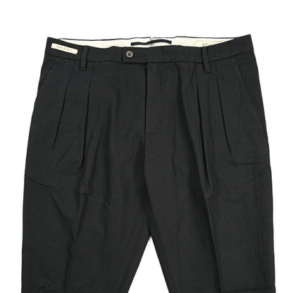 YCHAI “ROBUSTO” リネン混コットン ツータックパンツ / TAPERED FIT ブラック(NERO) 33 | GUARDAROBA MILANO OFFICIAL STORE