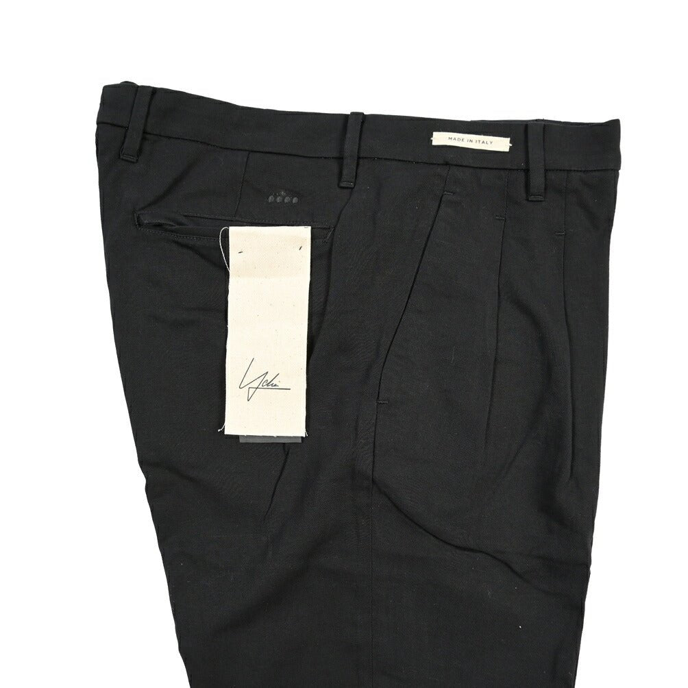 YCHAI “ROBUSTO” リネン混コットン ツータックパンツ / TAPERED FIT ブラック(NERO) 33 | GUARDAROBA MILANO OFFICIAL STORE