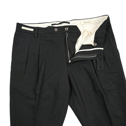 YCHAI “ROBUSTO” リネン混コットン ツータックパンツ / TAPERED FIT ブラック(NERO) 33 | GUARDAROBA MILANO OFFICIAL STORE
