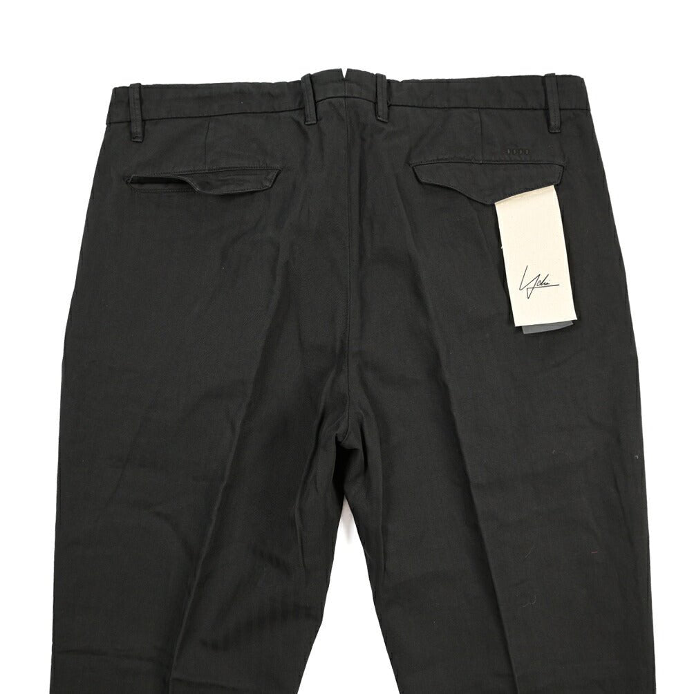 YCHAI “ROBUSTO” リネン混コットン ツータックヘリンボーンパンツ / TAPERED FIT ブラック(NERO) 34 | GUARDAROBA MILANO OFFICIAL STORE