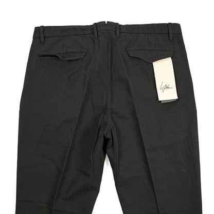 YCHAI “ROBUSTO” リネン混コットン ツータックヘリンボーンパンツ / TAPERED FIT ブラック(NERO) 34 | GUARDAROBA MILANO OFFICIAL STORE