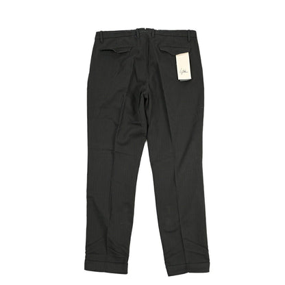 YCHAI “ROBUSTO” リネン混コットン ツータックヘリンボーンパンツ / TAPERED FIT ブラック(NERO) 34 | GUARDAROBA MILANO OFFICIAL STORE