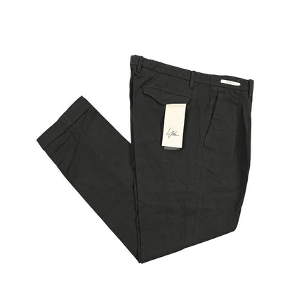 YCHAI “ROBUSTO” リネン混コットン ツータックヘリンボーンパンツ / TAPERED FIT ブラック(NERO) 34 | GUARDAROBA MILANO OFFICIAL STORE
