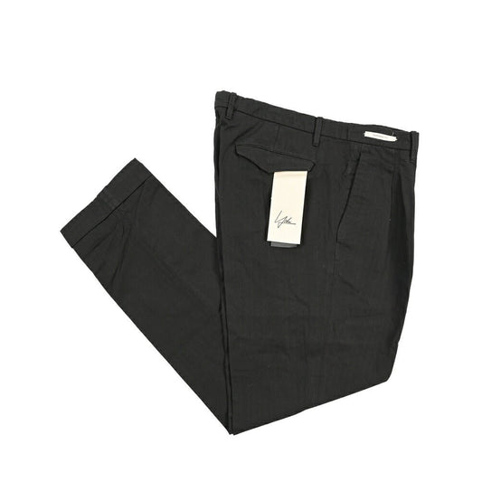 YCHAI “ROBUSTO” リネン混コットン ツータックヘリンボーンパンツ / TAPERED FIT ブラック(NERO) 34 | GUARDAROBA MILANO OFFICIAL STORE