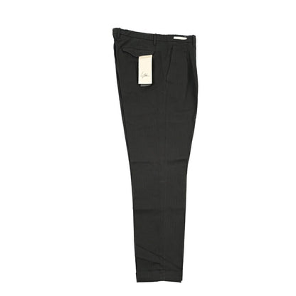 YCHAI “ROBUSTO” リネン混コットン ツータックヘリンボーンパンツ / TAPERED FIT ブラック(NERO) 34 | GUARDAROBA MILANO OFFICIAL STORE