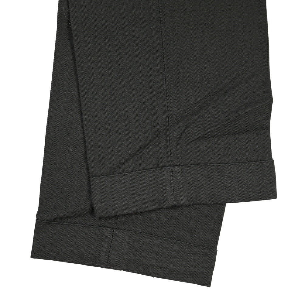 YCHAI “ROBUSTO” リネン混コットン ツータックヘリンボーンパンツ / TAPERED FIT ブラック(NERO) 34 | GUARDAROBA MILANO OFFICIAL STORE