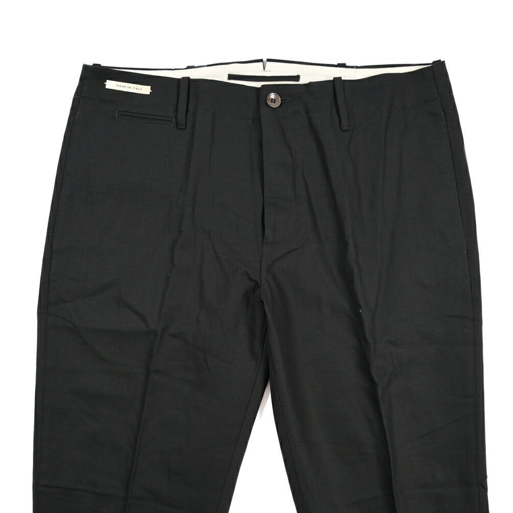 YCHAI “ROBUSTO” リネン混コットン ノータックパンツ / TAPERED FIT ブラック(NERO) 33 | GUARDAROBA MILANO OFFICIAL STORE