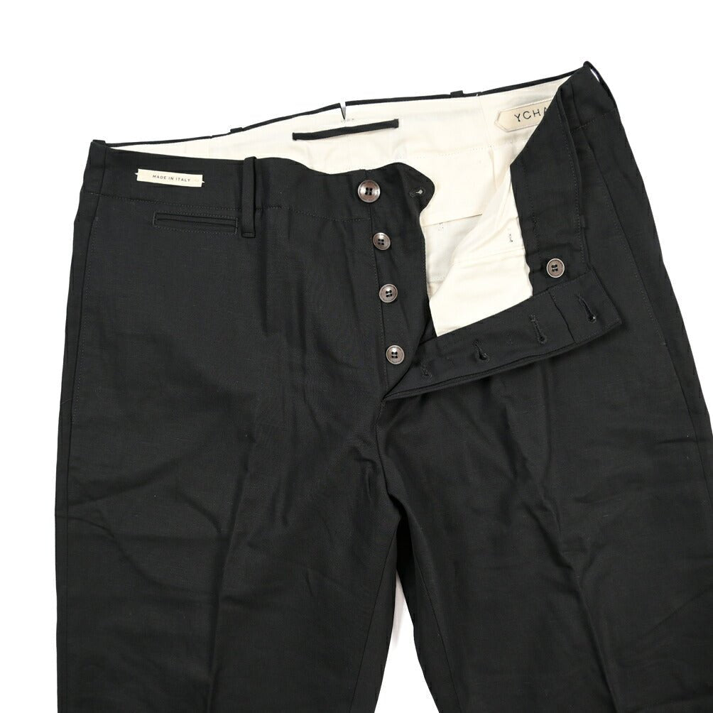 YCHAI “ROBUSTO” リネン混コットン ノータックパンツ / TAPERED FIT ブラック(NERO) 33 | GUARDAROBA MILANO OFFICIAL STORE