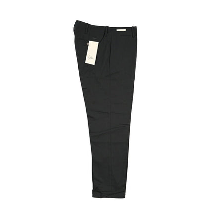 YCHAI “ROBUSTO” リネン混コットン ノータックパンツ / TAPERED FIT ブラック(NERO) 33 | GUARDAROBA MILANO OFFICIAL STORE