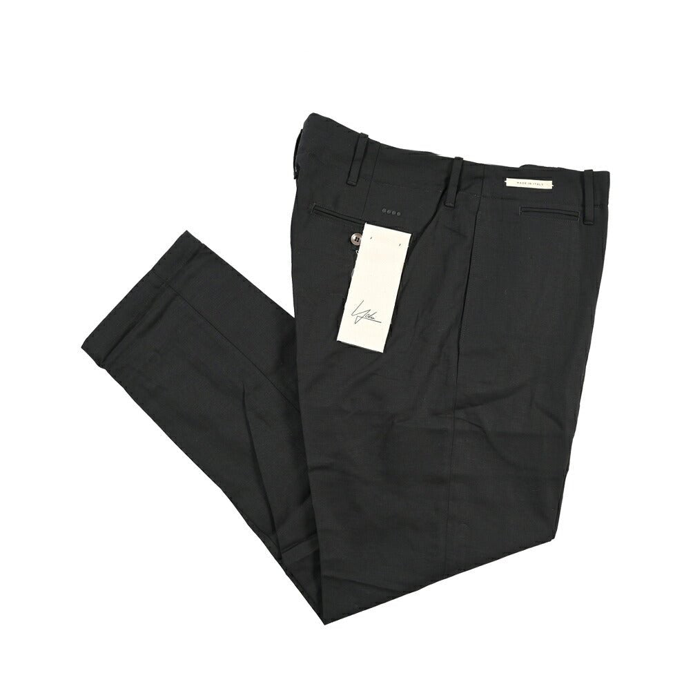 YCHAI “ROBUSTO” リネン混コットン ノータックパンツ / TAPERED FIT ブラック(NERO) 33 | GUARDAROBA MILANO OFFICIAL STORE