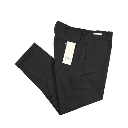 YCHAI “ROBUSTO” リネン混コットン ノータックパンツ / TAPERED FIT ブラック(NERO) 33 | GUARDAROBA MILANO OFFICIAL STORE