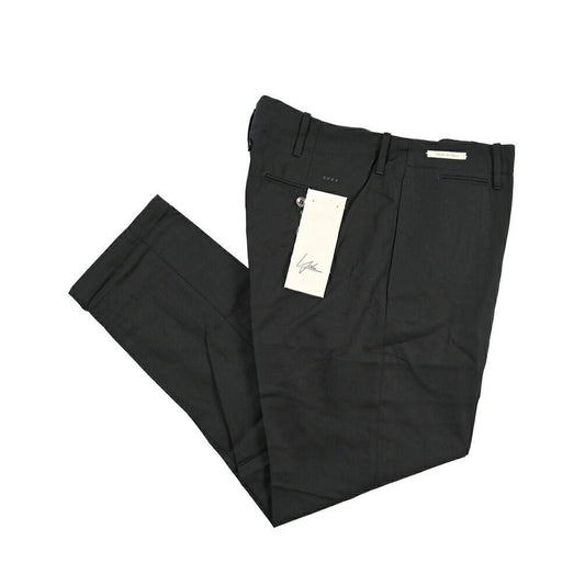 YCHAI “ROBUSTO” リネン混コットン ノータックパンツ / TAPERED FIT ブラック(NERO) 33 | GUARDAROBA MILANO OFFICIAL STORE